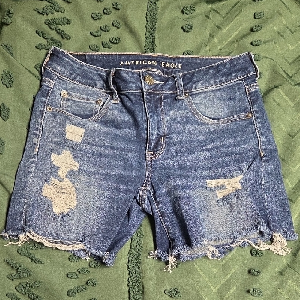 American Eagle Outfitters Blue Distressed Jean Shorts